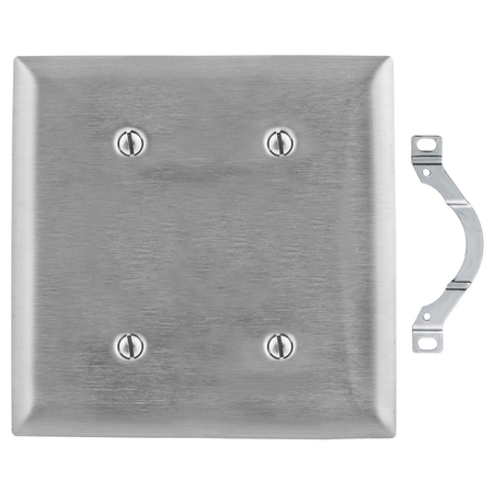 HUBBELL WIRING DEVICE-KELLEMS Wallplates and Boxes, Metallic Plates, 2- Gang, Blank, Standard Size, 430 Stainless Steel SS24L